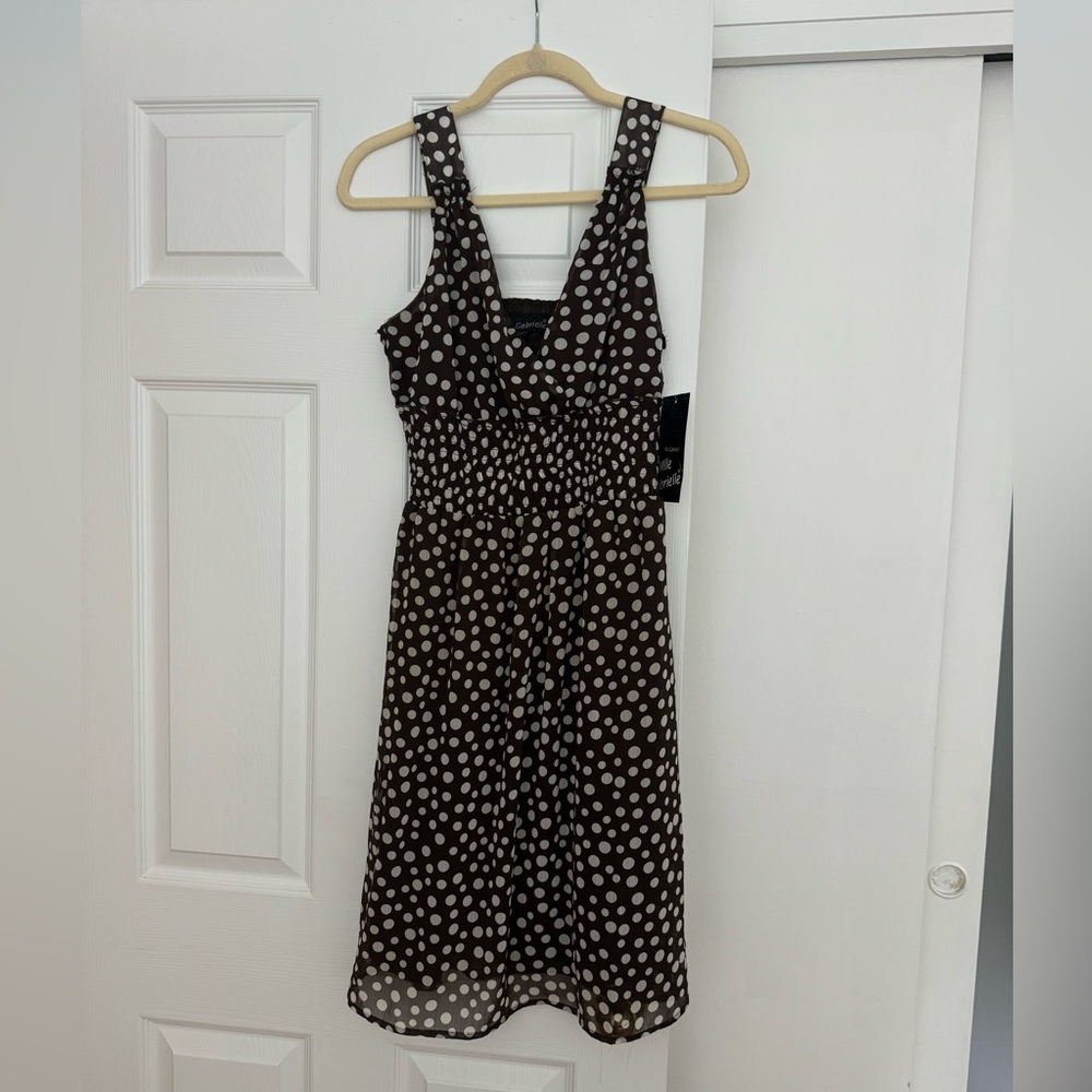 NWT Mlle Gabrielle Brown with off White Polka Dot Tank Dress M